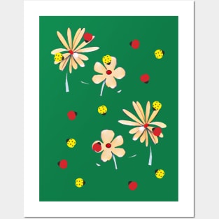 Ladybugs and flowers. Posters and Art